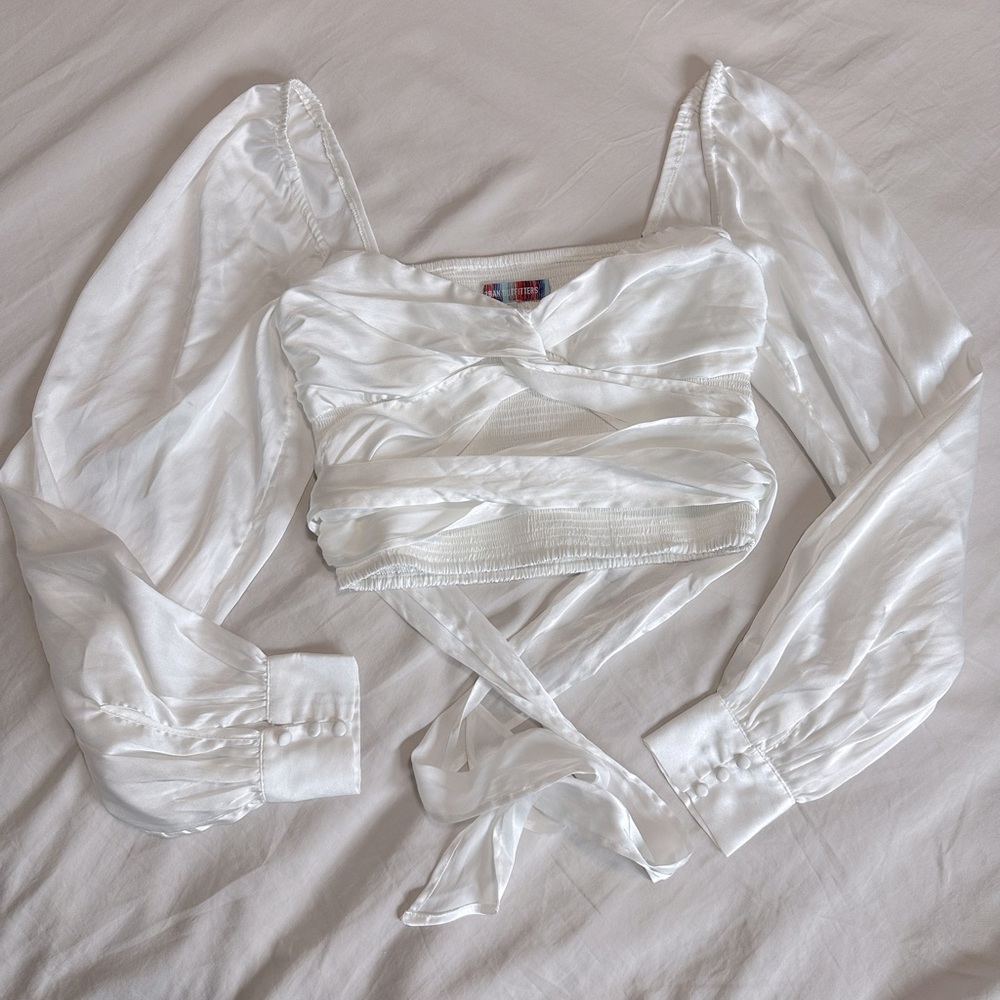 Urban Outfitters White Flowy Sleeve Crop Top